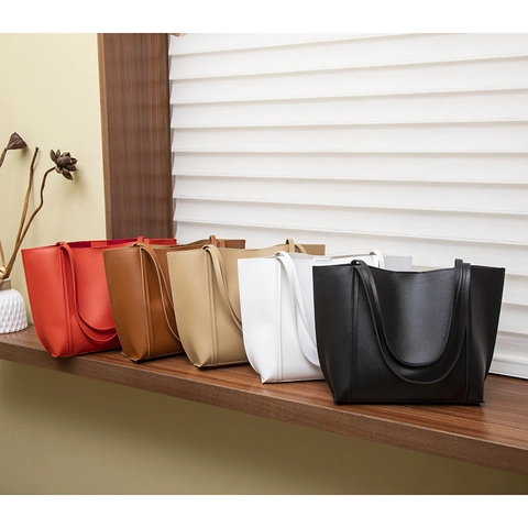 Women Tote Bag And Pouch PU Leather Large Capacity Minimalist Solid Color Shoulder Handbag Casual Commute