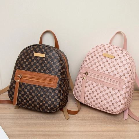 Mochila Mini de Moda para Mujer Cuero PU Estampado de Monograma con Lentejuelas Decorativa Pequeña para Viajes Diarios