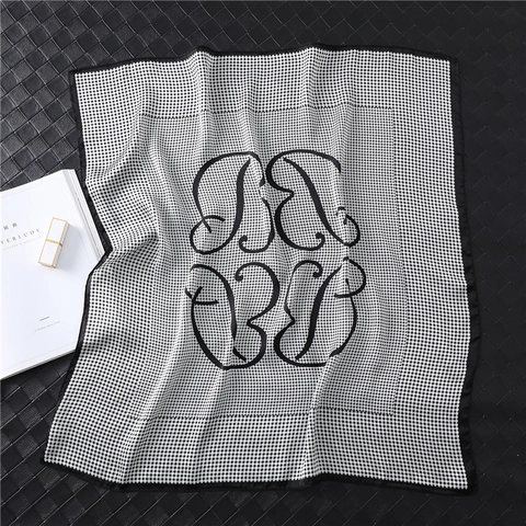 Women Houndstooth Square Scarf Elegant Geometric Pattern Polyester Satin Imitation Satin Neckerchief For Hair Tie And Bag Decor