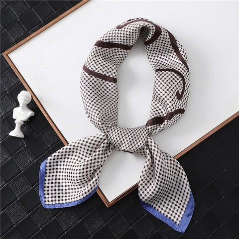 Women Houndstooth Square Scarf Elegant Geometric Pattern Polyester Satin Imitation Satin Neckerchief For Hair Tie And Bag Decor