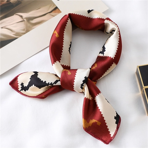 Women Fashion Satin Scarf Small Square Neck Scarf Printed Hair Band Bag Wrap Office Commute Accessory Smooth 50cmx50cm