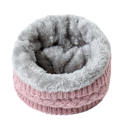Winter Damen Verdickt Zopfmuster Gestrickter Halswärmer Mit Warmem Fleece-Futter Einfarbig Rundschal Für Outdoor Winddicht
