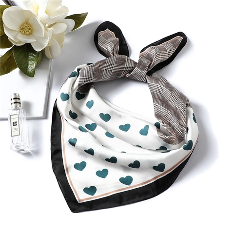 Square Scarf Imitation Satin Satin Heart Print Houndstooth Plaid Elegant Korean Style Versatile Neck Bandana For Women