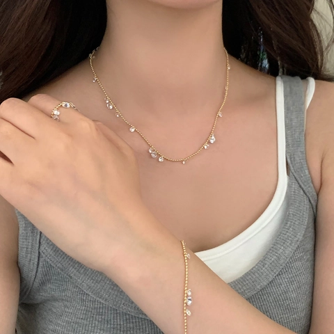 Collana Con Ciondolo In Zircone Goccia D'acqua Elegante Set Di Gioielli Catena A Sfere Minimalista Per Donne Accessorio