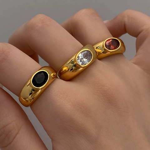 Bague Ouverte Ajustable Zircon Ovale Vintage Bijoux En Cuivre Géométriques Style Rétro Minimaliste Français Pour Femmes