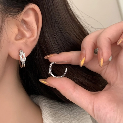 Knoten Creolen Ohrringe Mikropavé Zirkon Kupfer Material Minimalistisches Vintage Design Schmuck Für Frauen Elegant