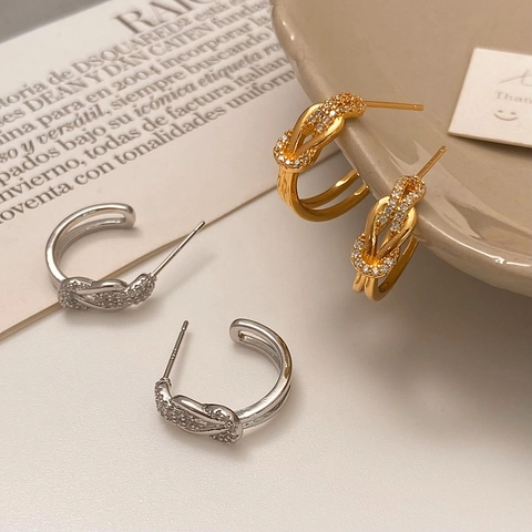 Knoten Creolen Ohrringe Mikropavé Zirkon Kupfer Material Minimalistisches Vintage Design Schmuck Für Frauen Elegant