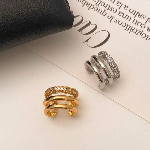Mehrlagiger Ohrmanschette Aus Kupfer Mit Zirkonia Mehrreihiges Design Clip On Ohrringe Minimalistisches Schickes Accessoire