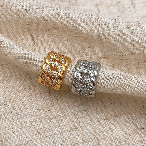 Ear Cuff Maglia Cubana Rame Placcato Oro Micro Pave Zirconia Senza Buco Orecchino A Catena Minimalista Per Donna