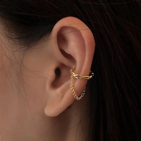 Ear Cuff Copper Zircon Hollow Star Dangle Chain Non Pierced Fashion Jewelry Women Elegant Simple