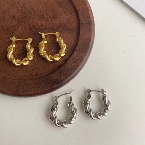 Gedrehte Seil Creolen Kupfer Geometrisch Gold Silber Plattiert Retro Koreanischer Stil Für Frauen Mode Accessoire