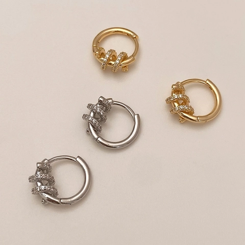 Gedrehte Spiral-Ohrringe Kupfer Mikro-Zirkon-Pflaster Elegante Geometrische Schmuck Für Frauen Mit Silber-Ohrring-Stecker