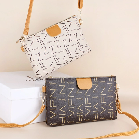 Women Letter Print Crossbody Phone Bag PU Leather Small Square Shoulder Purse With Adjustable Strap For Daily Use