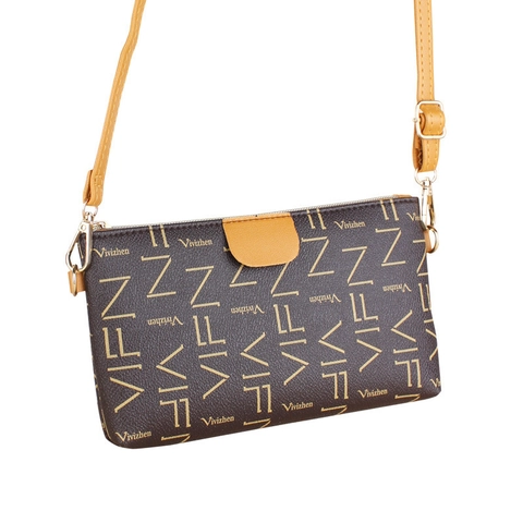 Women PU Leather Small Crossbody Bag Monogram Letter Print Cell Phone Purse Adjustable Strap Contrast Color Fashion