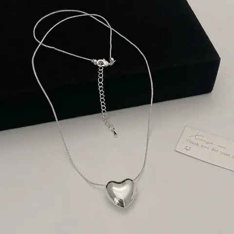 Halskette Mit Herzanhänger Minimalistische Kupfer Versilberte Schlangenkette Polierter Spiegel Hip Hop Schmuck Für Damen