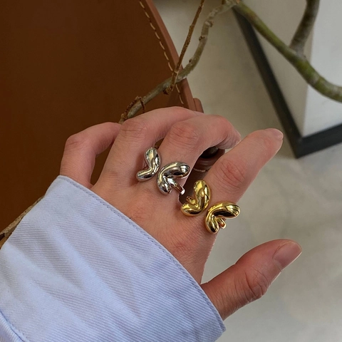 Adjustable Open Ring Copper Gold Silver Plated Organic Drop Shape Minimalist Elegant Jewelry Accessory For Women