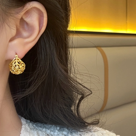 Retro Hollow Bird Nest Hoop Earrings Copper Gold Plated With 925 Sterling Silver Earring Post Artistic For Women