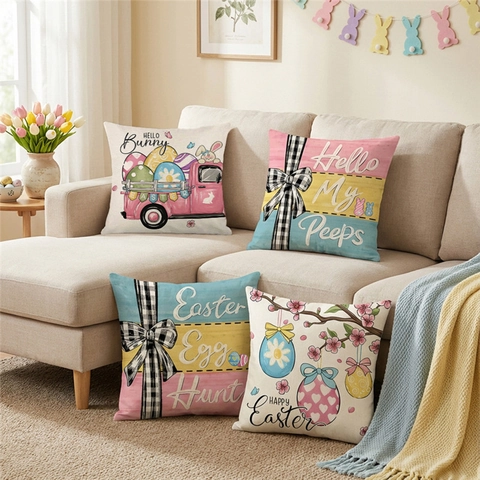Oster Kissenbezug Nordisch Polyester Kissenhülle Rosa LKW Hase Ostereier Druck Deko Kissenhülle Haus Dekor