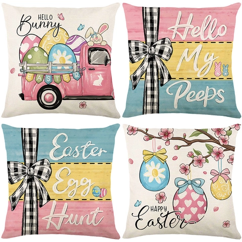 Oster Kissenbezug Nordisch Polyester Kissenhülle Rosa LKW Hase Ostereier Druck Deko Kissenhülle Haus Dekor