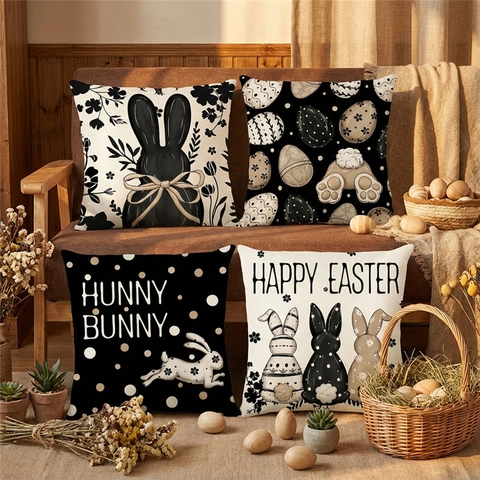 Pasen Konijn Eieren Decoratieve Kussenslopen Polyester Linnen Kussenhoezen Voor Sofa Couch Home Decor Vrolijk Pasen