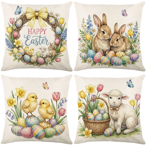 Oster Kissenbezug Happy Easter Hase Küken Lamm Muster Dekorativer Kissenbezug Für Wohnzimmer Sofa Heimdekoration