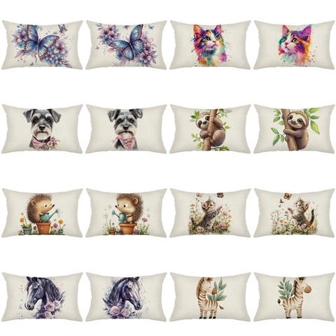 Aquarell Tierdruck Rechteckiger Kissenbezug Baumwolle Leinen Dekokissenbezug Für Sofa Wohnzimmer Deko Ohne Füllung