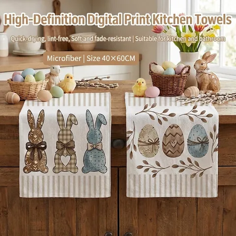 Easter Microfiber Kitchen Towel Absorbent Dish Towel Soft Tea Towel Bunny Egg Floral Print Hand Towel Holiday Gift