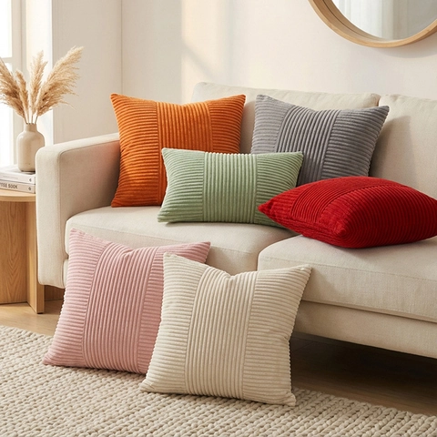 Gestreifter Kissenbezug Aus Cord Einfarbig Gerippter Dekorativer Kissenhülle Für Wohnzimmer Sofa Schlafzimmer Modern Weich