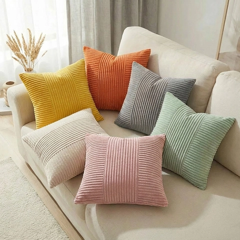 Gestreifter Kissenbezug Aus Cord Einfarbig Gerippter Dekorativer Kissenhülle Für Wohnzimmer Sofa Schlafzimmer Modern Weich