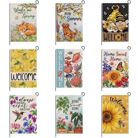 Double Sided Spring Summer Floral Garden Flag Polyester Linen Texture Outdoor Decorative Yard Banner For House Yard Ornament