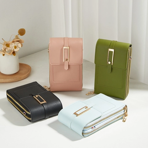 Bolso Bandolera Vertical Para Teléfono Móvil De Cuero PU Color Sólido Pequeño Bolso De Hombro Con Cremallera Para Mujer