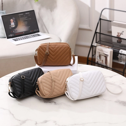 Dames Crossbody Tas PU Leer Chevron Gewatteerde Camera Tas Met Verstelbare Riem Mode Casual Schoudertas