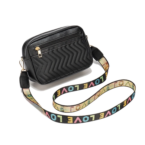 Women Quilted PU Leather Shoulder Bag Colorful Letter Strap V-Shaped Pattern Camera Bag Casual Crossbody Small Square Bag