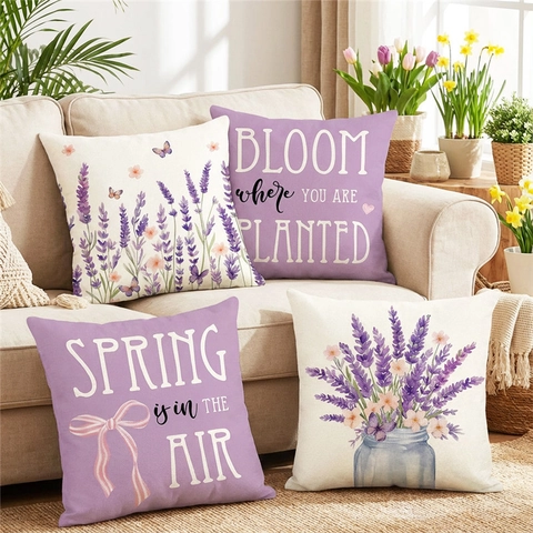 Lavendel Kissenbezüge Leinenstruktur Blumendruck Schmetterling Zitate Bauernhaus Pastoral Wohnzimmer Sofa Dekor