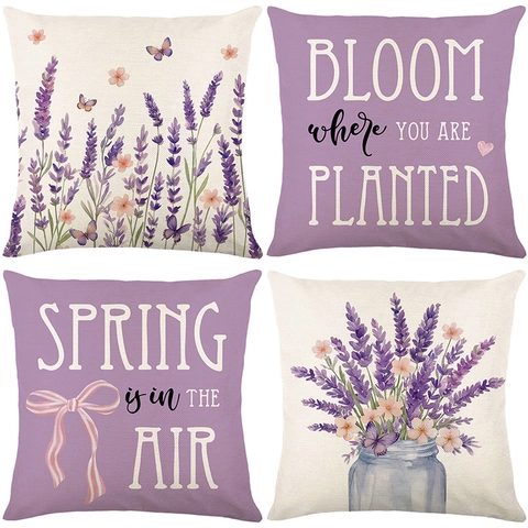 Lavendel Kissenbezüge Leinenstruktur Blumendruck Schmetterling Zitate Bauernhaus Pastoral Wohnzimmer Sofa Dekor