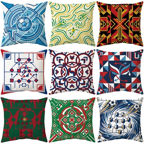 Soccer World Cup Decorative Pillowcase Geometric Print Sports Theme Soft Plush Cushion Cover For Sofa Living Room Couch Bedding Decor