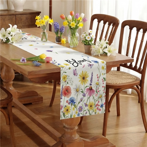 Runner Da Tavola Con Stampa Floreale Poliestere Effetto Lino Girasole Fiore Di Campo Decorazione Pastorale Per Tavolo Cucina