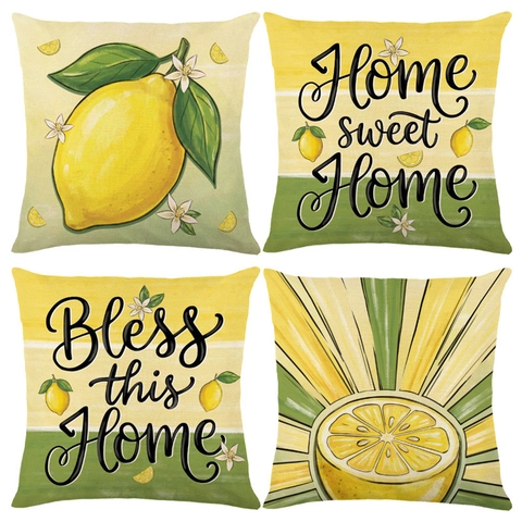 Lemon Fruit Print Polyester Pillow Covers Farmhouse Decorative Cushion Covers Home Sweet Home Bless This Home Pattern For Living Room Bedroom Sofa