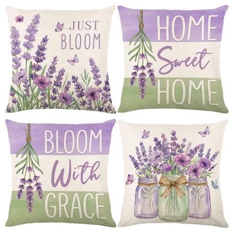 Fodera per Cuscino con Lavanda e Farfalle Viola Stile Nordico Country Custodia Quadrata in Poliestere per la Casa