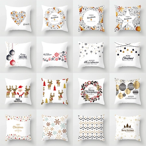 Christmas Cushion Cover Peach Skin Velvet Decorative Pillowcase For Sofa Living Room Holiday Party Home Decor Digital Printing