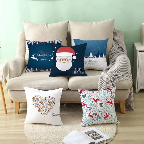 Christmas Cushion Cover Peach Skin Velvet Decorative Pillowcase For Sofa Living Room Holiday Party Home Decor Digital Printing