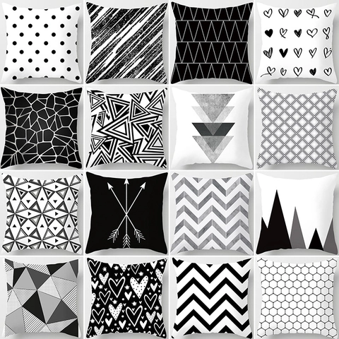 Modern Geometric Abstract Decorative Pillow Cover Peach Skin Fabric Nordic Sofa Cushion Case Black White Printed Home Decor