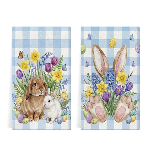 Easter Bunny Egg Kitchen Towel Microfiber Absorbent Dishcloth For Spring Holiday Home Decoration Party Supply Festive Tea Towel