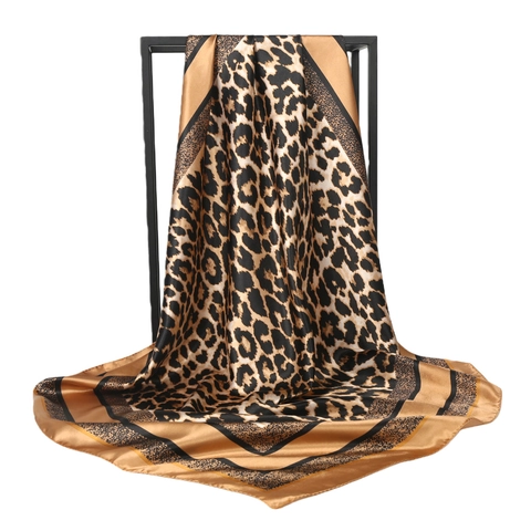 Sciarpa Quadrata Stampa Leopardata Raso Poliestere Effetto Raso Per Donna Elegante Foulard Collo Accessorio Capelli