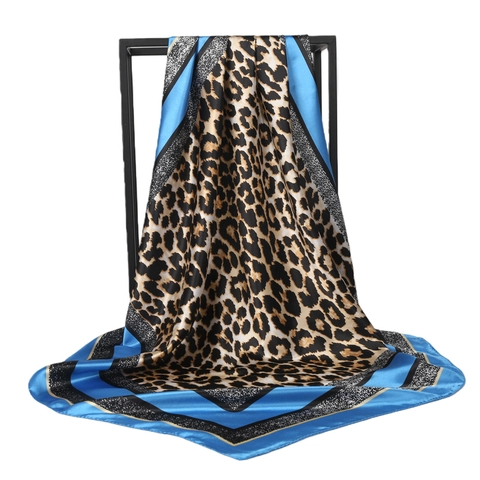 Sciarpa Quadrata Stampa Leopardata Raso Poliestere Effetto Raso Per Donna Elegante Foulard Collo Accessorio Capelli