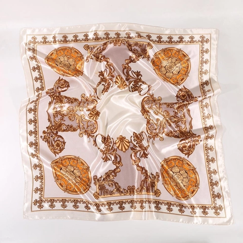 Women Square Scarf Baroque Retro Vintage Print Polyester Satin Satin Like Head Wrap Sun Protection Shawl Decorative Neck Tie