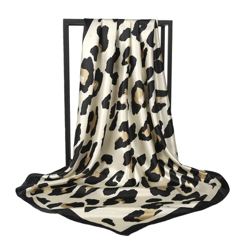 Leopard Print Square Scarf Satin Faux Satin Large Hair Head Scarf Wrap For Women Elegant Fashion Soft Satiny