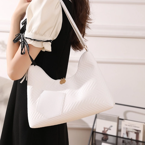 Bolso de Hombro para Mujer Minimalista Urbano de Cuero PU Acolchado en V Color Sólido Bolso Hobo de Axila Con Cremallera Redonda Oro