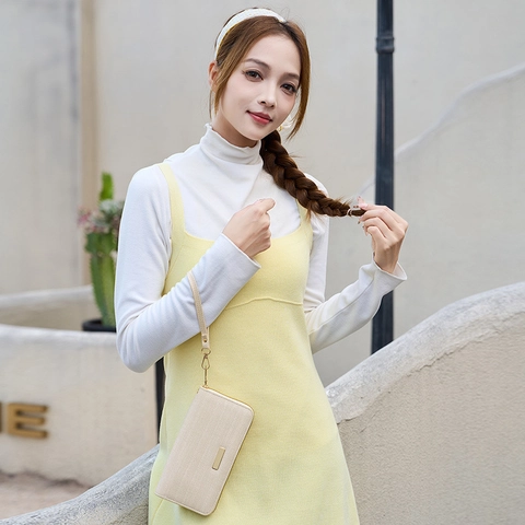 Damen Mode Lange Reißverschluss Brieftasche Fischgrätenmuster PU Leder Handtasche Mit Handschlaufe Gold Metalldekor Phone Clutch