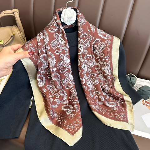 Paisley Print Satin Square Scarf Vintage Neck Head Scarf Bandana For Bag Decoration Elegant Women Accessories